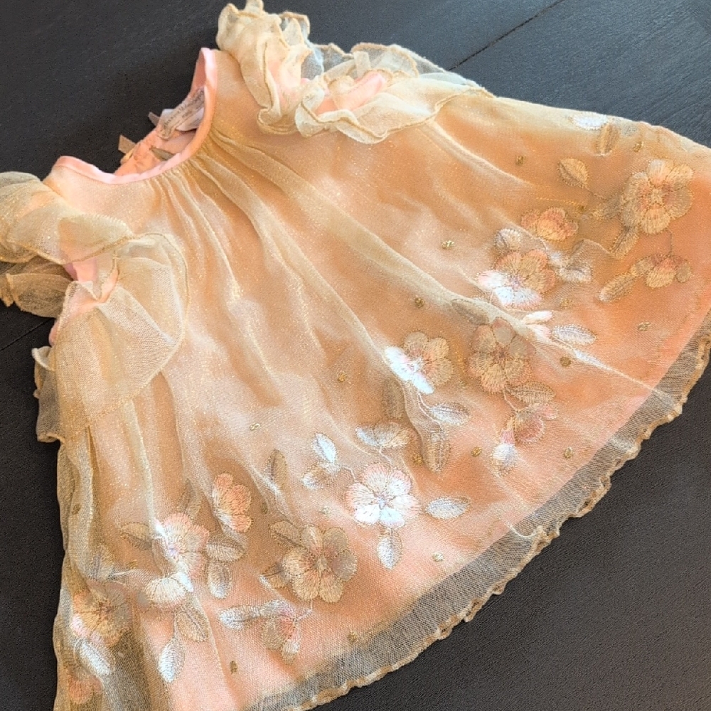 Catherine Malandrino Gold and Pink Floral Kids Dress
